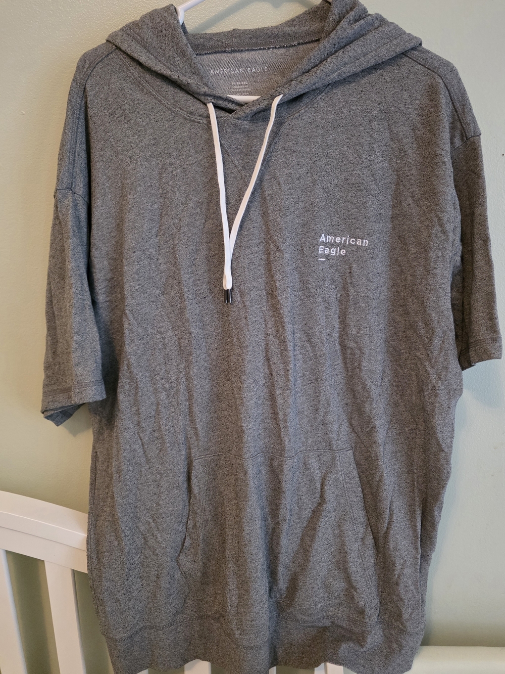 American Eagle Outfitters Gray Hooded Short-Sleeve Shirt
